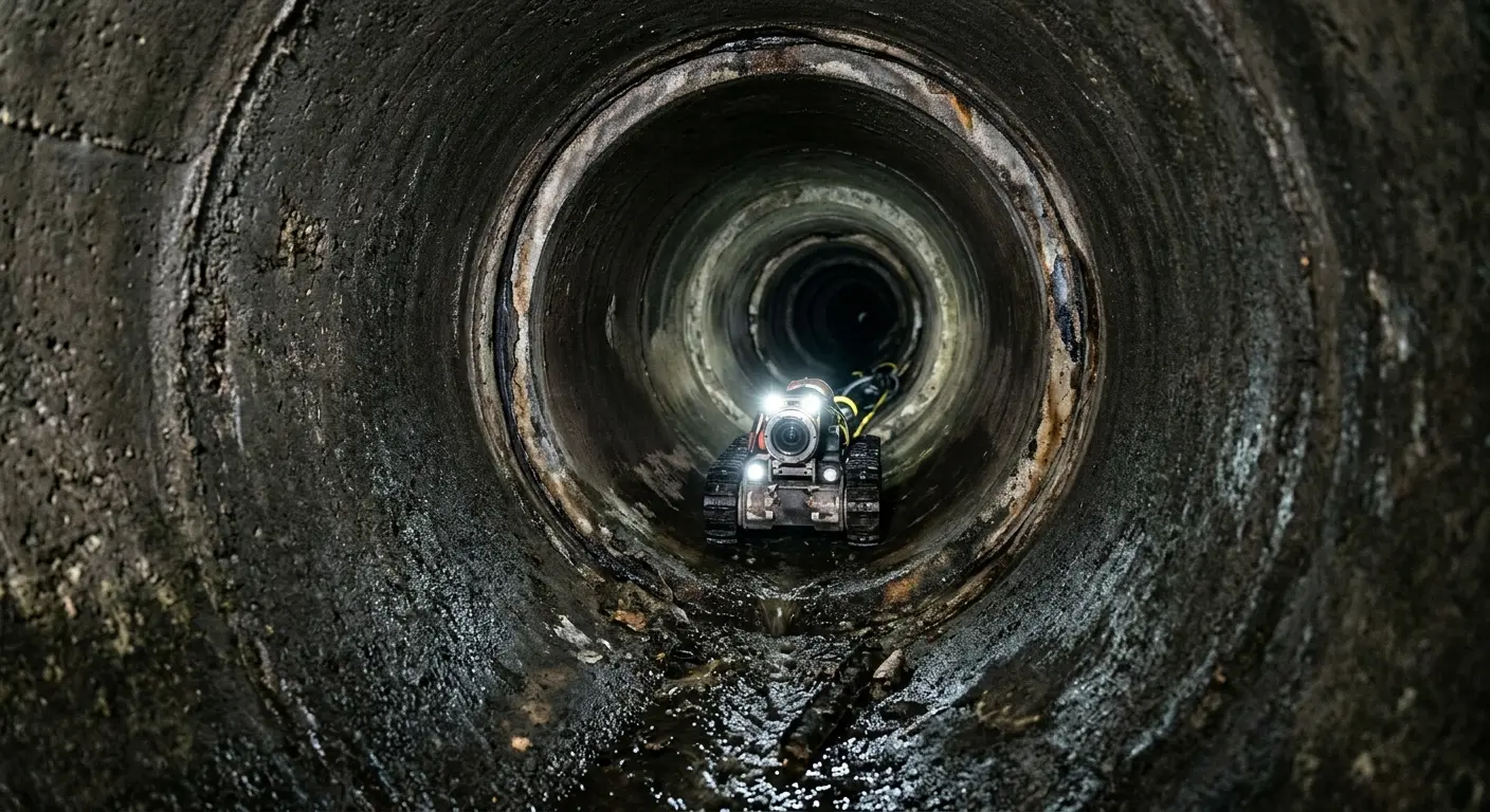 Robotic sewer camera inspecting pipe interior for Sewer Line Repair in Raisinville